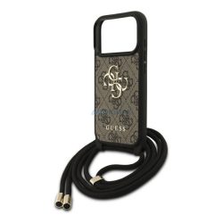   GUESS 4G BIG LOGO CORD STAP CROSSBODY műanyag telefonvédő (ütésállóság, bőr hatású hátlap + vállpánt) BARNA Apple iPhone 17 Pro