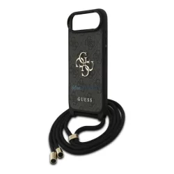   GUESS 4G BIG LOGO CORD STAP CROSSBODY műanyag telefonvédő (ütésállóság, bőr hatású hátlap + vállpánt) FEKETE Apple iPhone Air