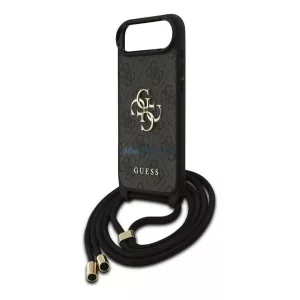 GUESS 4G BIG LOGO CORD STAP CROSSBODY műanyag telefonvédő (ütésállóság, bőr hatású hátlap + vállpánt) FEKETE Apple iPhone Air