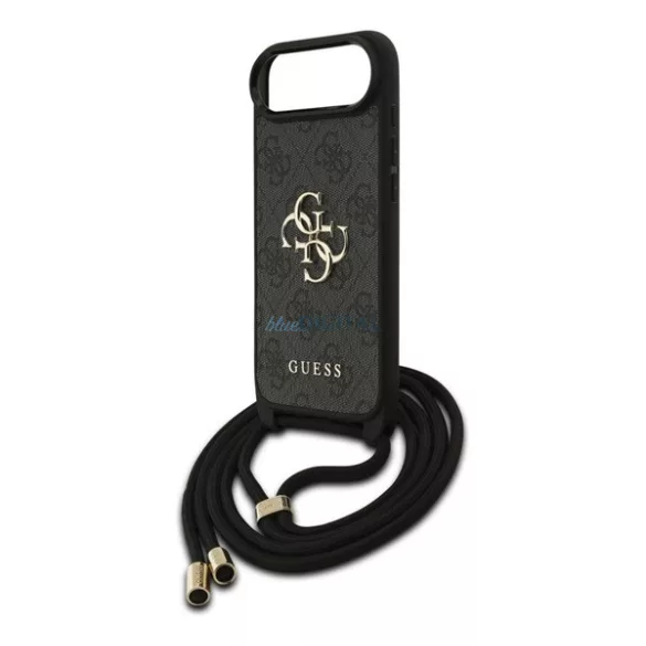 GUESS 4G BIG LOGO CORD STAP CROSSBODY műanyag telefonvédő (ütésállóság, bőr hatású hátlap + vállpánt) FEKETE Apple iPhone Air