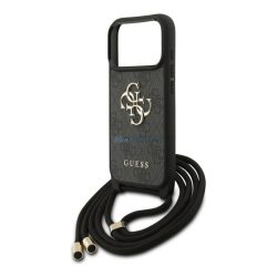   GUESS 4G BIG LOGO CORD STAP CROSSBODY műanyag telefonvédő (ütésállóság, bőr hatású hátlap + vállpánt) FEKETE Apple iPhone 17 Pro