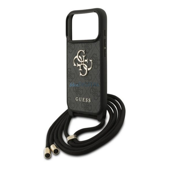 GUESS 4G BIG LOGO CORD STAP CROSSBODY műanyag telefonvédő (ütésállóság, bőr hatású hátlap + vállpánt) FEKETE Apple iPhone 17 Pro