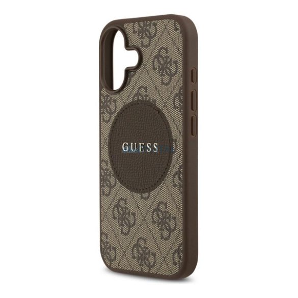 GUESS 4G CIRCLE CLASSIC LOGO szilikon telefonvédő (ütésállóság, textil hátlap, MagSafe) SÖTÉTBARNA Apple iPhone 17