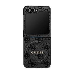   GUESS 4G RING CLASSIC LOGO szilikon telefonvédő (ütésállóság, textil hátlap, MagSafe) FEKETE Samsung Galaxy Z Flip7 (SM-F766)