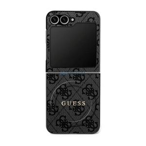 GUESS 4G RING CLASSIC LOGO szilikon telefonvédő (ütésállóság, textil hátlap, MagSafe) FEKETE Samsung Galaxy Z Flip7 (SM-F766)