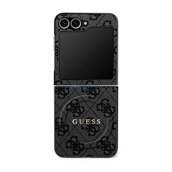 GUESS 4G RING CLASSIC LOGO szilikon telefonvédő (ütésállóság, textil hátlap, MagSafe) FEKETE Samsung Galaxy Z Flip7 (SM-F766)