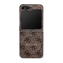   GUESS 4G RING CLASSIC LOGO szilikon telefonvédő (ütésállóság, textil hátlap, MagSafe) SÖTÉTBARNA Samsung Galaxy Z Flip7 (SM-F766)