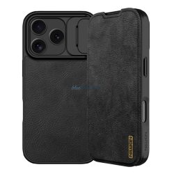  NILLKIN QIN PRO tok álló, bőr hatású (FLIP, oldalra nyíló, kártyazseb, kameravédő) FEKETE Apple iPhone 17 Pro