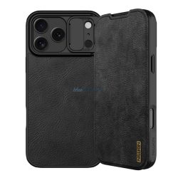   NILLKIN QIN PRO tok álló, bőr hatású (FLIP, oldalra nyíló, kártyazseb, kameravédő) FEKETE Apple iPhone 17 Pro Max