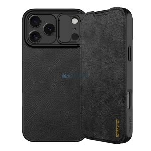 NILLKIN QIN PRO tok álló, bőr hatású (FLIP, oldalra nyíló, kártyazseb, kameravédő) FEKETE Apple iPhone 17 Pro Max