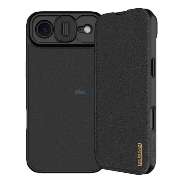 NILLKIN QIN PRO tok álló, bőr hatású (FLIP, oldalra nyíló, kártyazseb, kameravédő) FEKETE Apple iPhone Air