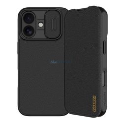   NILLKIN QIN PRO tok álló, bőr hatású (FLIP, oldalra nyíló, kártyazseb, kameravédő) FEKETE Apple iPhone 17