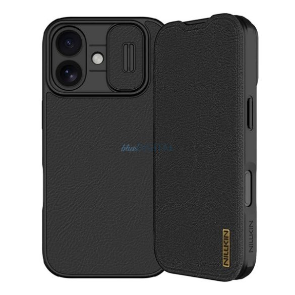 NILLKIN QIN PRO tok álló, bőr hatású (FLIP, oldalra nyíló, kártyazseb, kameravédő) FEKETE Apple iPhone 17