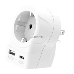   SKROSS utazó töltő USB+Type-C aljzat (250V/2.5A, 20W, gyorstöltő, EU2 pin - USA, földelt) FEHÉR