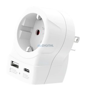 SKROSS utazó töltő USB+Type-C aljzat (250V/2.5A, 20W, gyorstöltő, EU2 pin - USA, földelt) FEHÉR