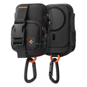 SPIGEN SNAP ZIP tok, álló, vászon (univerzális, övre fűzhető, cipzár, 2 zseb, karabíner, MagSafe) FEKETE