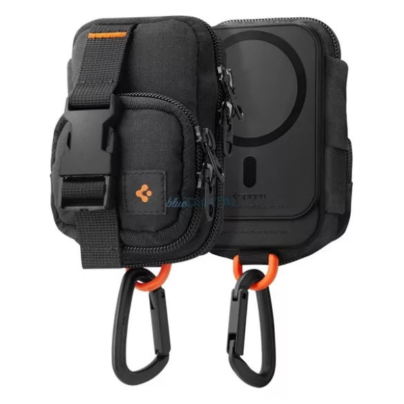 SPIGEN SNAP ZIP tok, álló, vászon (univerzális, övre fűzhető, cipzár, 2 zseb, karabíner, MagSafe) FEKETE