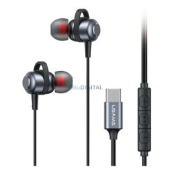   USAMS EP-48 fülhallgató SZTEREO (Type-C, mikrofon, felvevő gomb) SÖTÉTSZÜRKE