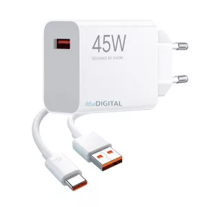 XIAOMI hálózati töltő USB aljzat (45W, gyorstöltő + Type-C kábel) FEHÉR