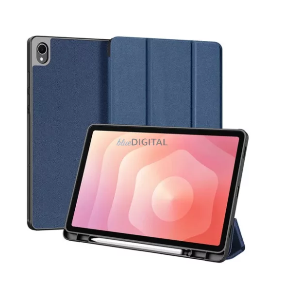 DUX DUCIS DOMO tok álló, bőr hatású (aktív FLIP, oldalra nyíló, TRIFOLD, asztali tartó, ceruza tartó) SÖTÉTKÉK Samsung Galaxy Tab S11 5G (SM-X736B), Galaxy Tab S11 WIFI (SM-X730)