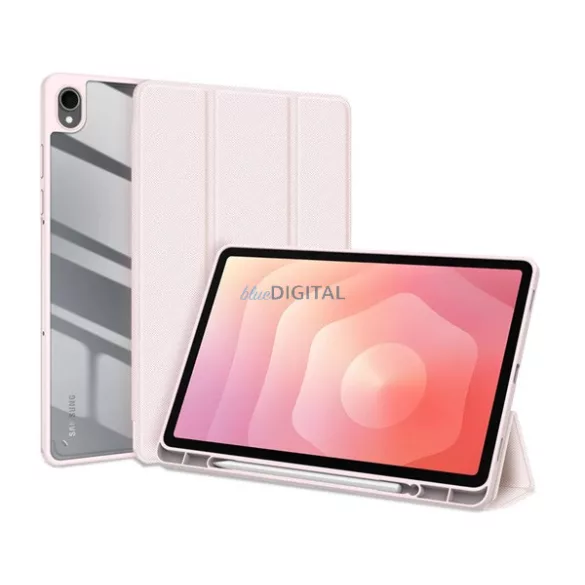 DUX DUCIS TOBY tok álló, bőr hatású (aktív FLIP, oldalra nyíló, TRIFOLD, asztali tartó, ceruza tartó) RÓZSASZÍN Samsung Galaxy Tab S11 5G (SM-X736B), Galaxy Tab S11 WIFI (SM-X730)