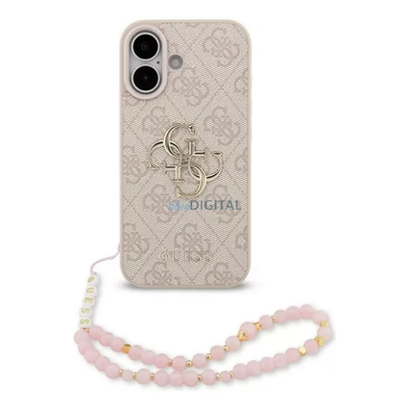 GUESS 4G STRAP 4G CLASSIC LOGO szilikon telefonvédő (ütésállóság, bőr hatású hátlap + kézpánt) RÓZSASZÍN Apple iPhone 17