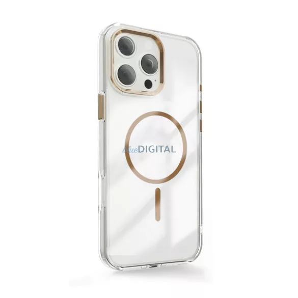Szilikon telefonvédő (műanyag hátlap, kameravédő, MagSafe, légpárnás sarok) ARANY Apple iPhone 15 Pro