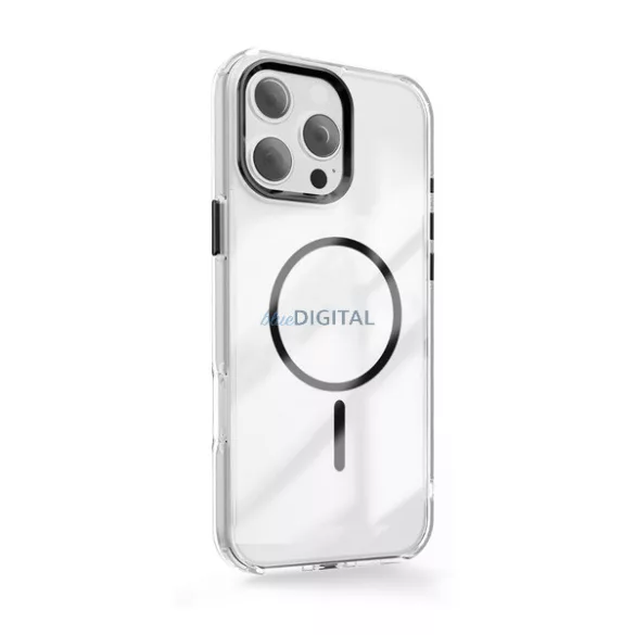 Szilikon telefonvédő (műanyag hátlap, kameravédő, MagSafe, légpárnás sarok) FEKETE Apple iPhone 15
