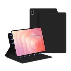  Tok álló, bőr hatású (aktív FLIP, mágneses, oldalra nyíló, asztali tartó) FEKETE Samsung Galaxy Tab S11 Ultra 5G (SM-X936B), Galaxy Tab S11 Ultra WIFI (SM-X930)