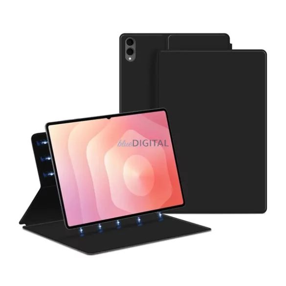 Tok álló, bőr hatású (aktív FLIP, mágneses, oldalra nyíló, asztali tartó) FEKETE Samsung Galaxy Tab S11 Ultra 5G (SM-X936B), Galaxy Tab S11 Ultra WIFI (SM-X930)