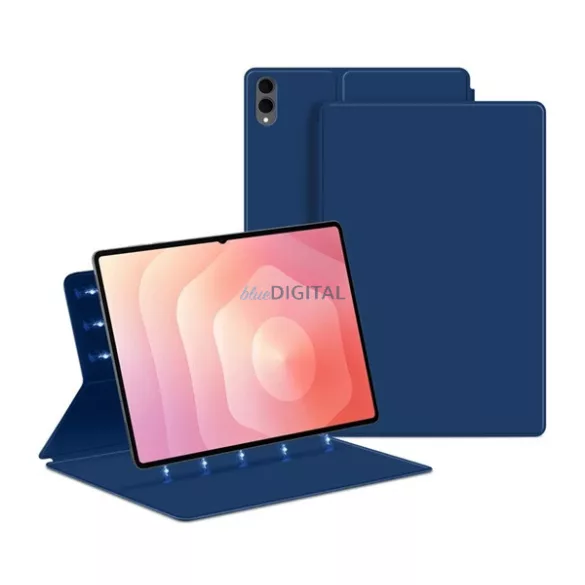 Tok álló, bőr hatású (aktív FLIP, mágneses, oldalra nyíló, asztali tartó) SÖTÉTKÉK Samsung Galaxy Tab S11 Ultra 5G (SM-X936B), Galaxy Tab S11 Ultra WIFI (SM-X930)