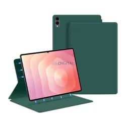   Tok álló, bőr hatású (aktív FLIP, mágneses, oldalra nyíló, asztali tartó) SÖTÉTZÖLD Samsung Galaxy Tab S11 Ultra 5G (SM-X936B), Galaxy Tab S11 Ultra WIFI (SM-X930)