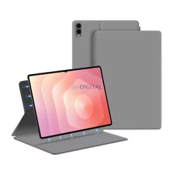   Tok álló, bőr hatású (aktív FLIP, mágneses, oldalra nyíló, asztali tartó) VILÁGOSSZÜRKE Samsung Galaxy Tab S11 Ultra 5G (SM-X936B), Galaxy Tab S11 Ultra WIFI (SM-X930)