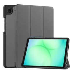   Tok álló, bőr hatású (aktív FLIP, oldalra nyíló, TRIFOLD, asztali tartó) SÖTÉTSZÜRKE Samsung Galaxy Tab A11 LTE (SM-X135), Galaxy Tab A11 WIFI (SM-X130)