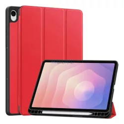   Tok álló, bőr hatású (aktív FLIP, oldalra nyíló, TRIFOLD, asztali tartó, ceruza tartó) PIROS Samsung Galaxy Tab S11 5G (SM-X736B), Galaxy Tab S11 WIFI (SM-X730)