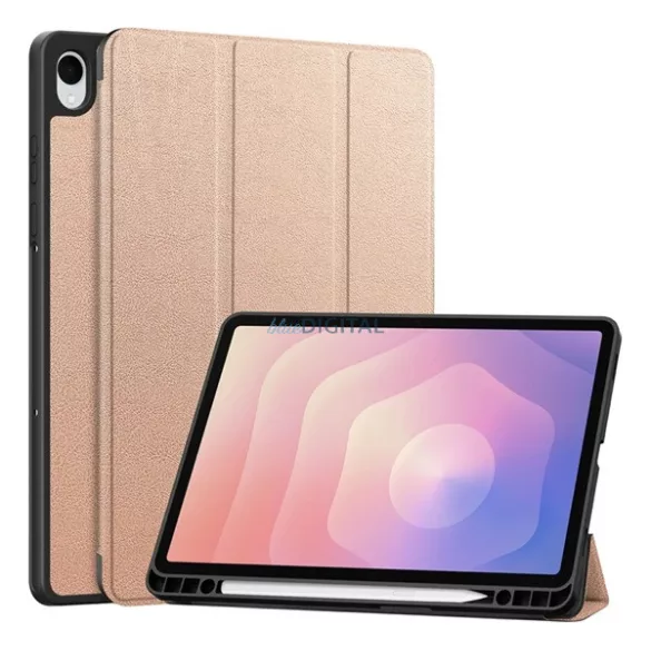 Tok álló, bőr hatású (aktív FLIP, oldalra nyíló, TRIFOLD, asztali tartó, ceruza tartó) ROZÉARANY Samsung Galaxy Tab S11 5G (SM-X736B), Galaxy Tab S11 WIFI (SM-X730)