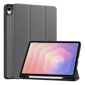 Tok álló, bőr hatású (aktív FLIP, oldalra nyíló, TRIFOLD, asztali tartó, ceruza tartó) SÖTÉTSZÜRKE Samsung Galaxy Tab S11 5G (SM-X736B), Galaxy Tab S11 WIFI (SM-X730)