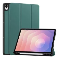   Tok álló, bőr hatású (aktív FLIP, oldalra nyíló, TRIFOLD, asztali tartó, ceruza tartó) SÖTÉTZÖLD Samsung Galaxy Tab S11 5G (SM-X736B), Galaxy Tab S11 WIFI (SM-X730)