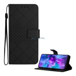   Tok álló, bőr hatású (FLIP, oldalra nyíló, asztali tartó, négyzet, prémium) FEKETE Honor X5c Plus