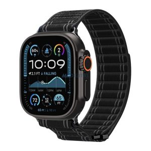SPIGEN WBF0 pótszíj (egyedi méret, nagy, nylon, tépőzáras, állítható) FEKETE Apple Watch Series 5 44mm, Watch Series 4 44mm, Watch Series 3 42mm