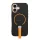 Szilikon telefonvédő (mikrofiber plüss belső, kameravédő, ujjra húzható pánt, MagSafe) FEKETE Apple iPhone 12, iPhone 12 Pro