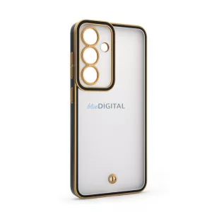 Szilikon telefonvédő (ütésállóság, matt, műanyag hátlap, kameravédő) ARANY/FEKETE Samsung Galaxy S25 (SM-S931)