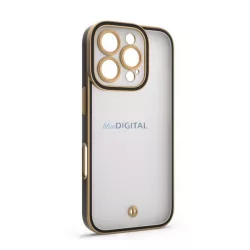   Szilikon telefonvédő (ütésállóság, matt, műanyag hátlap, kameravédő) ARANY/FEKETE Apple iPhone 15 Pro