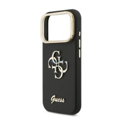   GUESS GRAINED BIG 4G & STAND CAMERA szilikon telefonvédő (műanyag hátlap, ECO bőr hatású hátlap, kitámasztó) FEKETE Apple iPhone 17 Pro Max