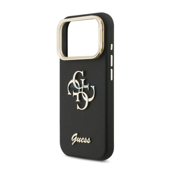 GUESS GRAINED BIG 4G & STAND CAMERA szilikon telefonvédő (műanyag hátlap, ECO bőr hatású hátlap, kitámasztó) FEKETE Apple iPhone 17 Pro Max