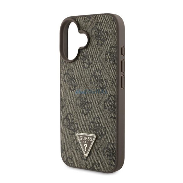 GUESS PU 4G STRASS TRIANGLE METAL LOGO műanyag telefonvédő (ütésállóság, bőr hatású hátlap) BARNA Apple iPhone 16