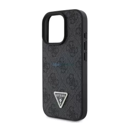   GUESS PU 4G STRASS TRIANGLE METAL LOGO műanyag telefonvédő (ütésállóság, bőr hatású hátlap) FEKETE Apple iPhone 16 Pro Max