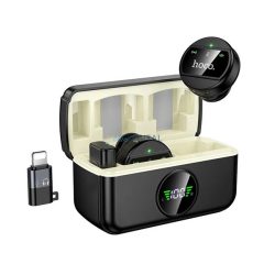   HOCO L22 bluetooth mikrofon 2db (Type-C/Lightning, LAVALIER csíptethető, zajszűrő) FEKETE