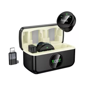 HOCO L22 bluetooth mikrofon 2db (Type-C/Lightning, LAVALIER csíptethető, zajszűrő) FEKETE