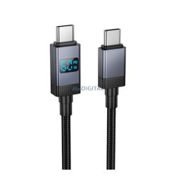  HOCO X118 adatkábel (Type-C - Type-C, 60W, gyorstöltő, 100cm, LED kijelző, cipőfűző) FEKETE